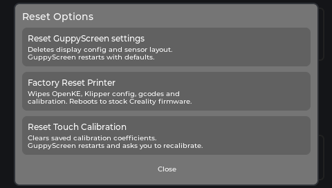 Reset Options dialog