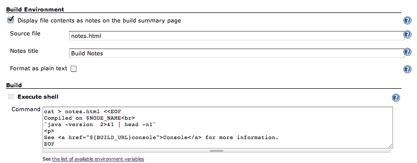 Build Configuration page