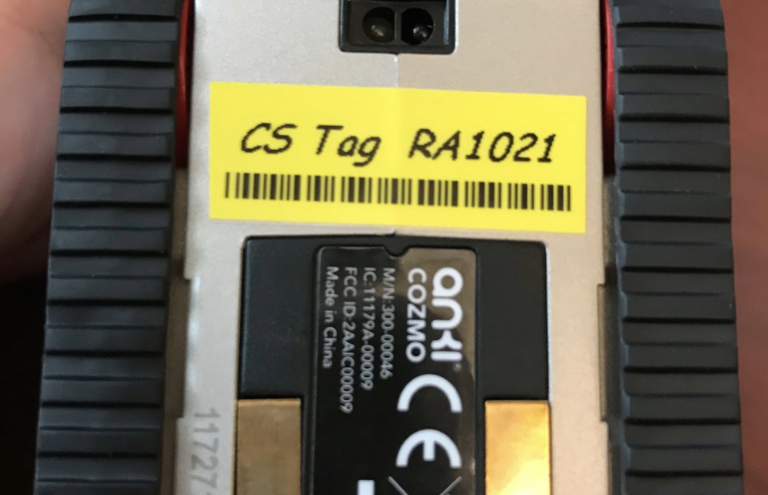 Picture showing the Allen School tag underneath a Cozmo