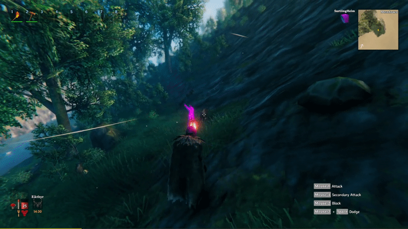 Viking wearing incredibly cool, glowing, purple hood, shooting laser beams out and exploding two unsuspecting boar
