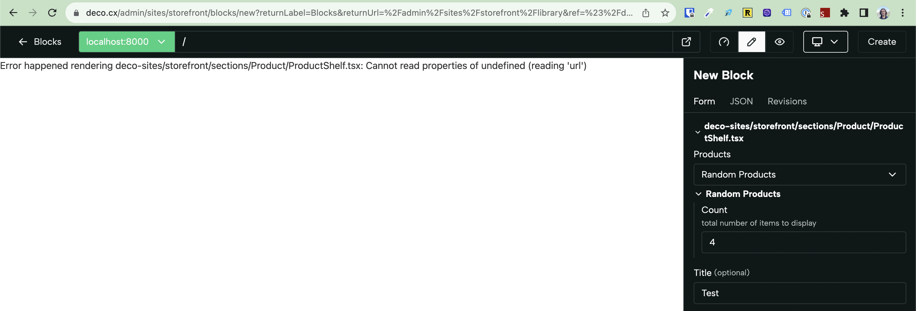 Error Cannot read properties of undefined (reading 'url') previewing a Product Shelf