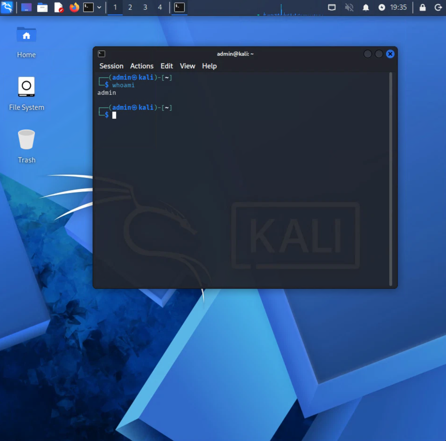 Kali XFCE desktop inside a Guacamole RDP session confirming GUI conversion