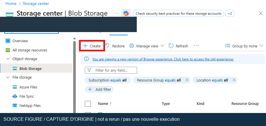 Original storage-account creation screen