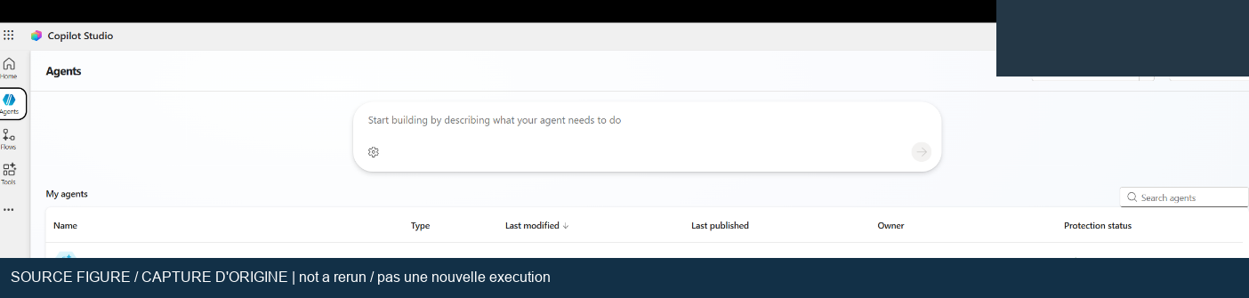 Redacted original setup screenshot showing the Copilot Studio authoring entry point