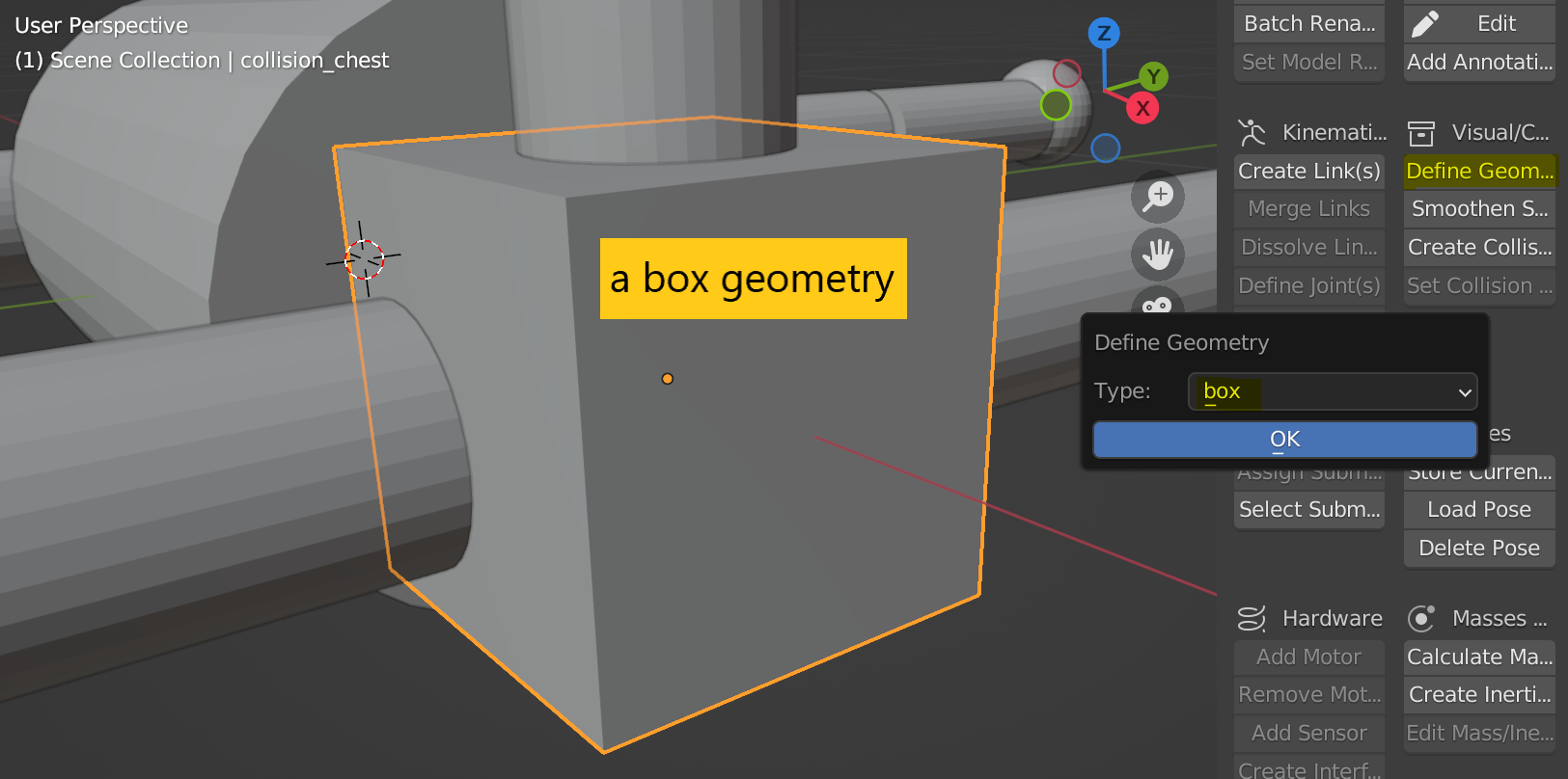 Defining the geometry of a box collision object