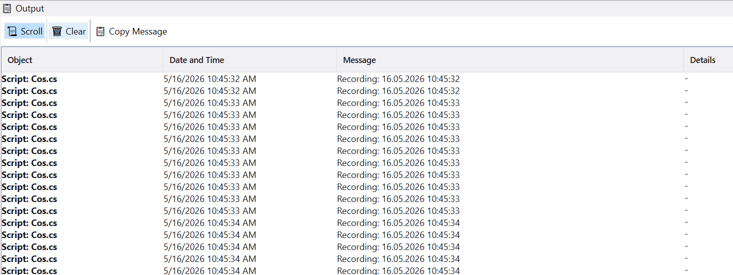 Output window with script messages