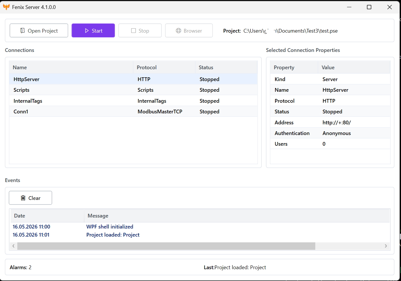 FenixServer main window