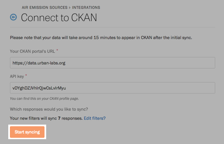 Start syncing responses to
CKAN.