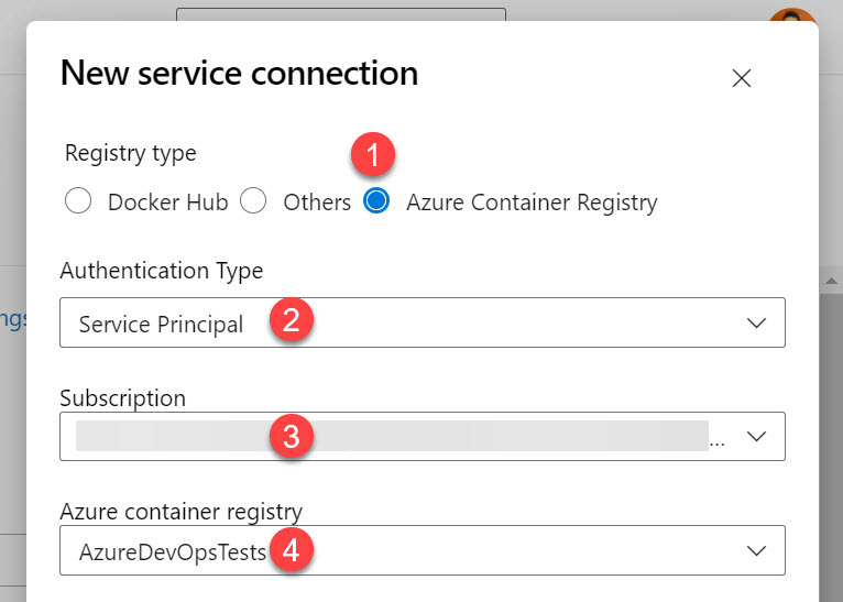 當 Registry type 等於 Azure Container Registry 時該如何設定