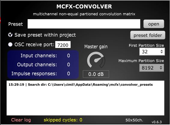 MCFX Convolver plugin with master gain control and metadata saving functions