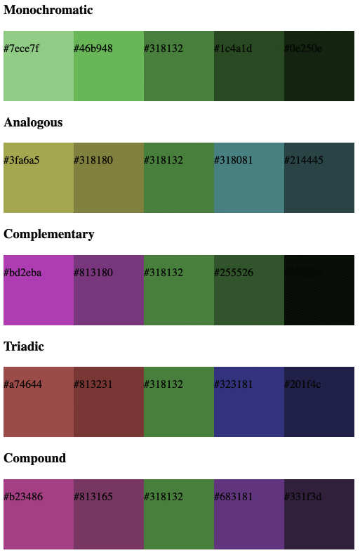 Gif of randomly generated color palettes as page reloads