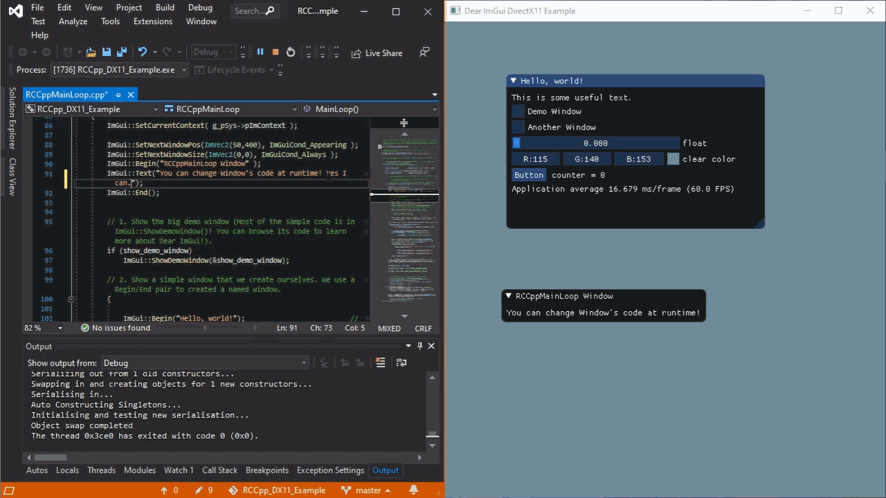Short teaser of Runtime Compiled C++ Dear ImGui and DirectX11 Example