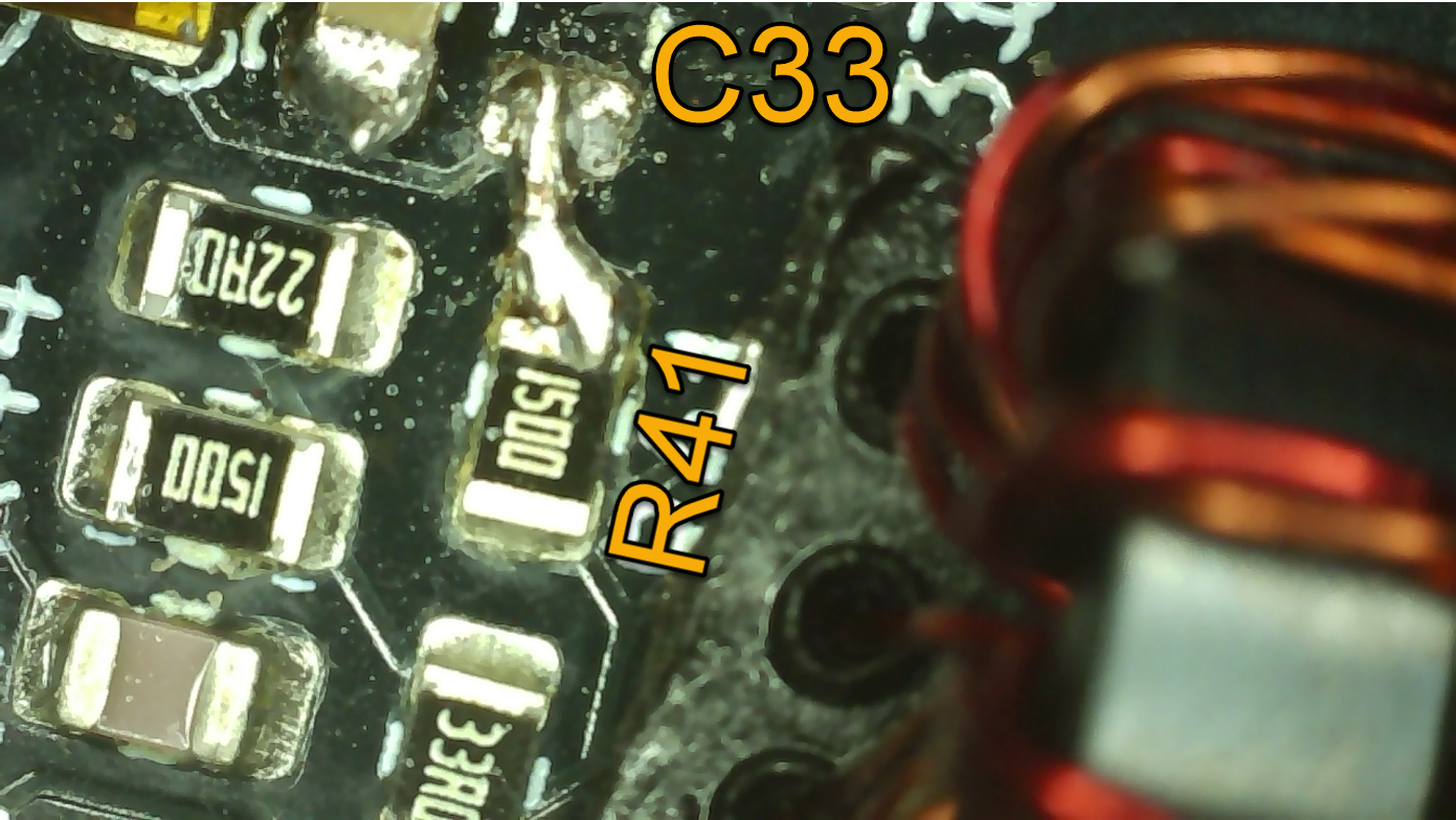 Solder bridge from C33 pad to R41