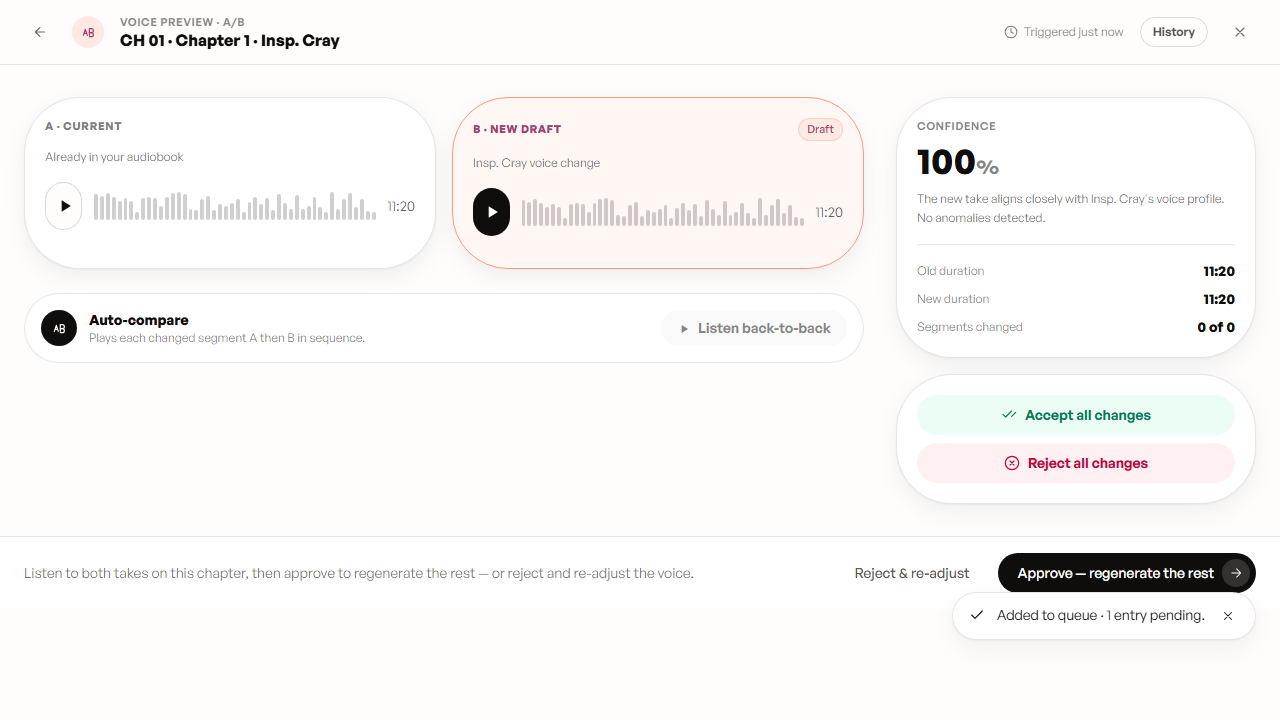 Preview A/B revision player — voice change on Chapter 1