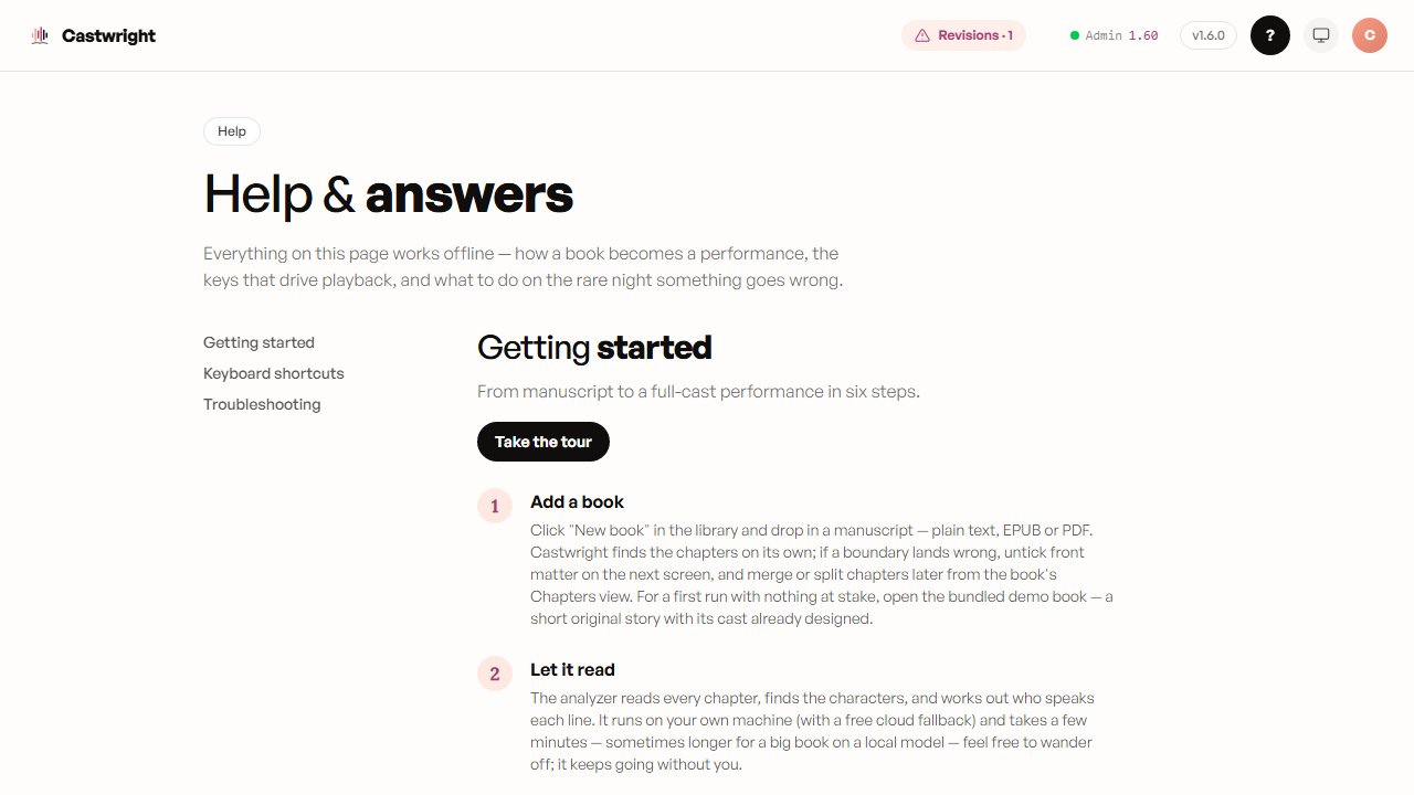 Empty library, with "try a sample book" one click away
