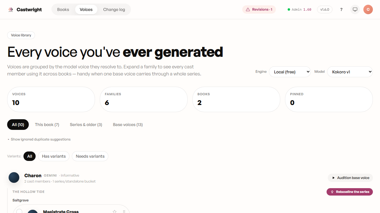 Voice Library — a Gemini voice family reused across a series