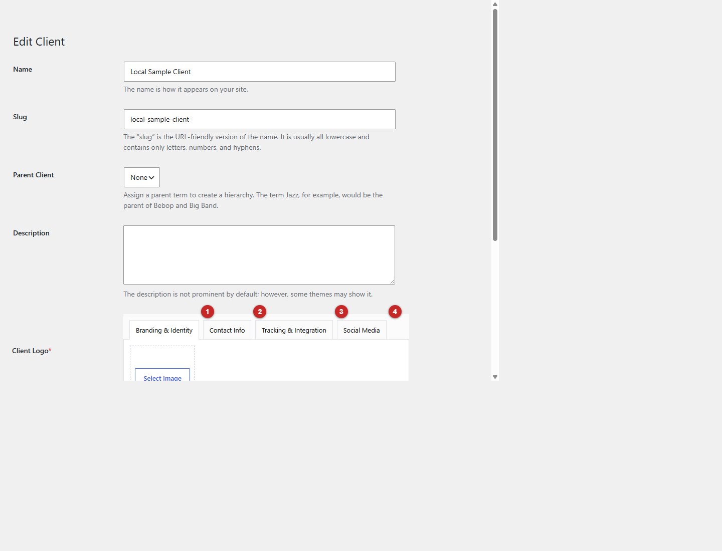 Edit Client screen