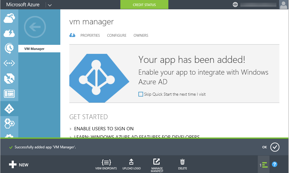 Active Directory application created