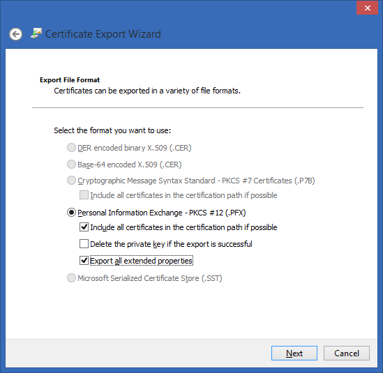 export private key format