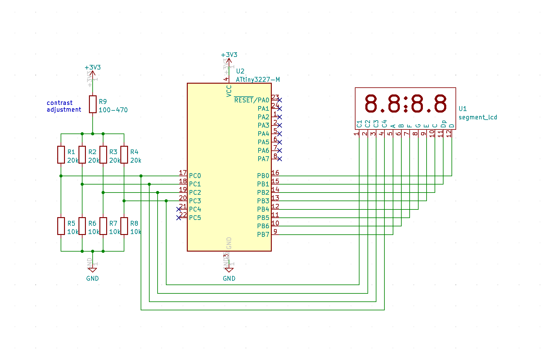 "schematic for driving segement lcd with attny3227"