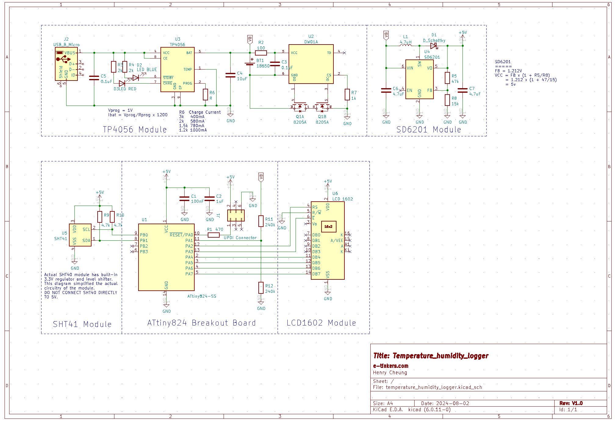 "Schematic of SHT40-based temperature and humidity monitor"