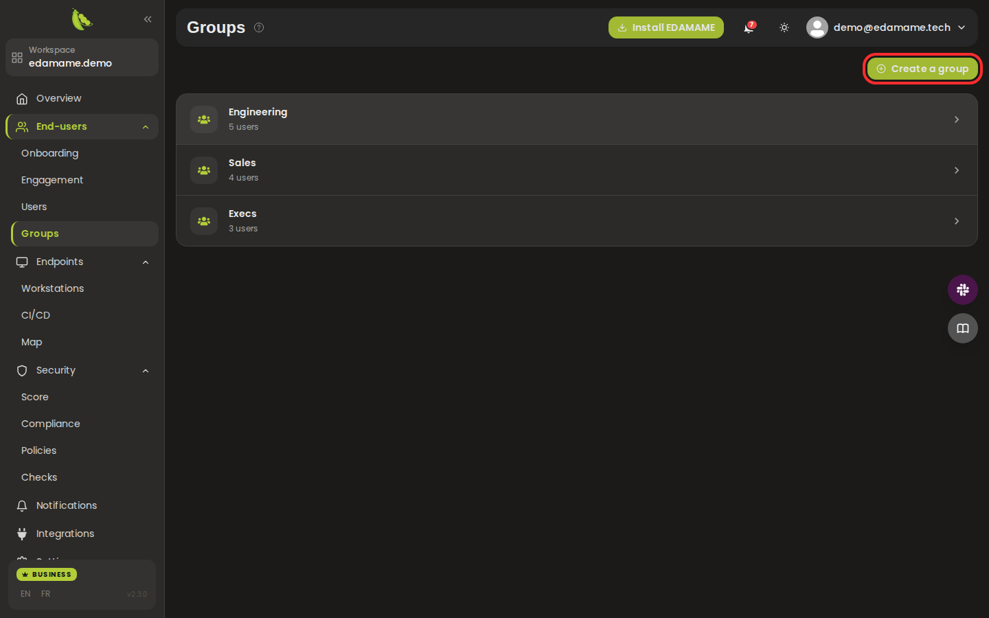Open the Groups page