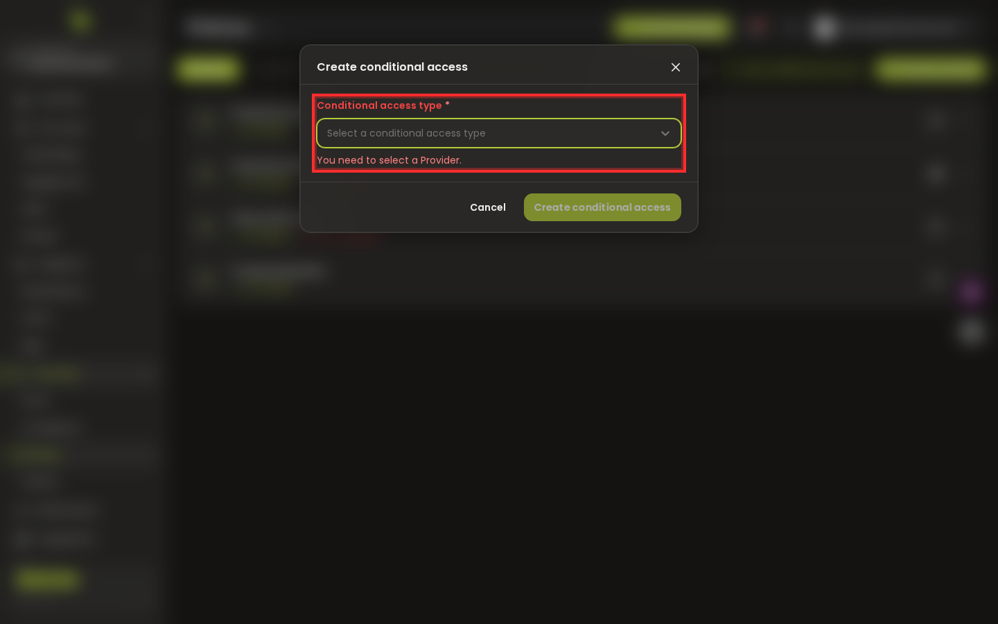 Create the integration: pick a type and enter credentials