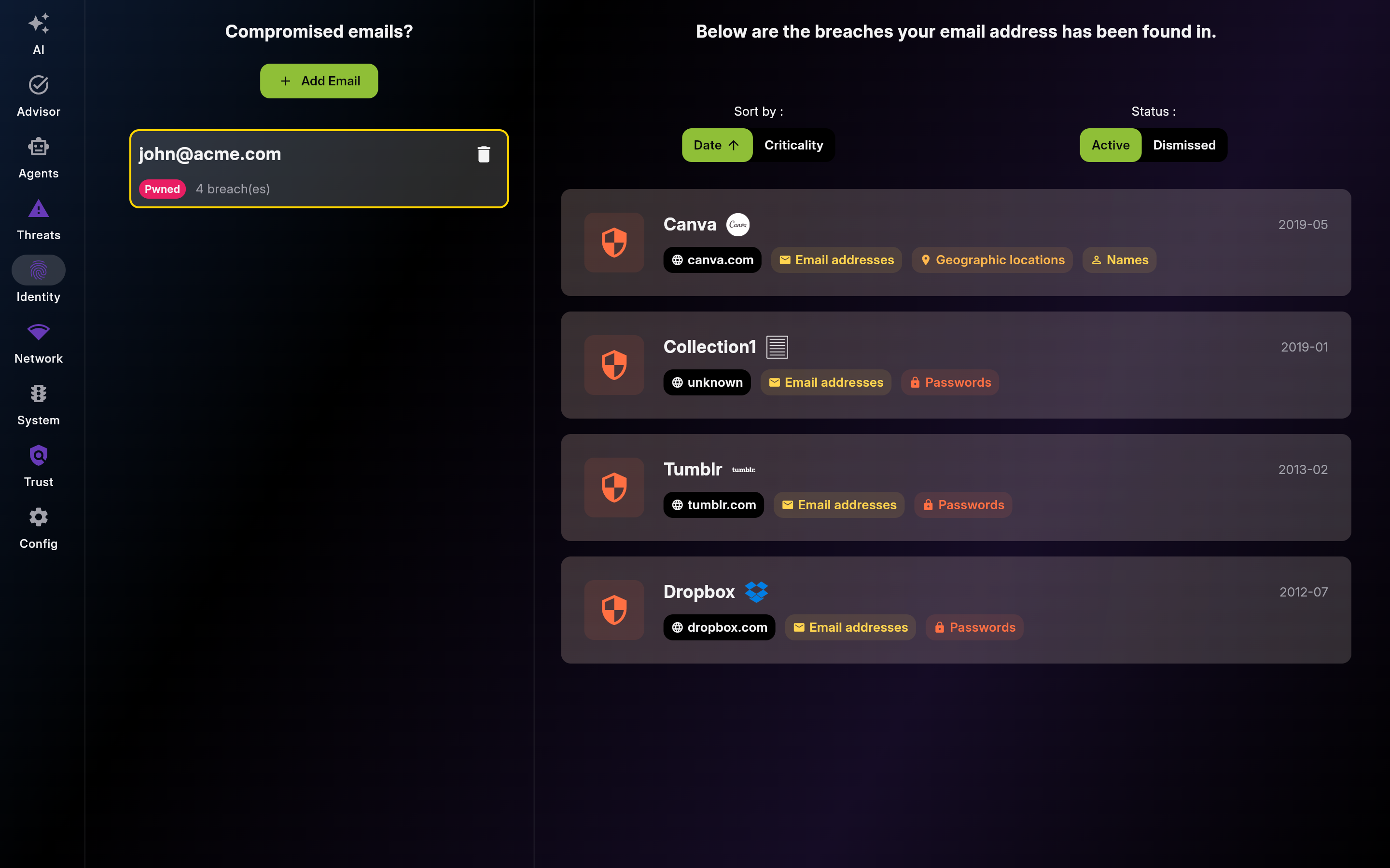 Breach Monitoring β Compromised Credentials - List