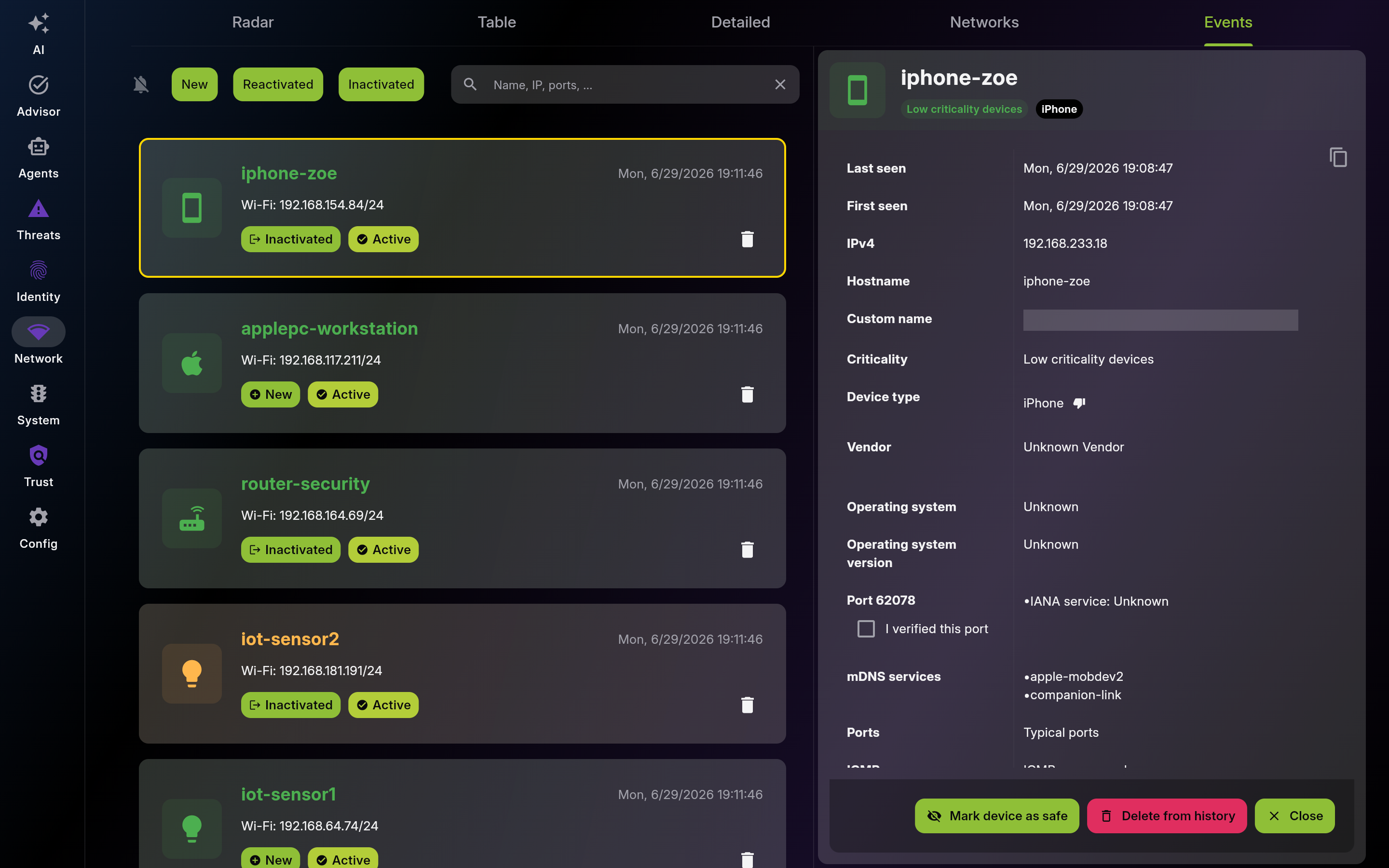 Events – Device Activity Timeline - Detail