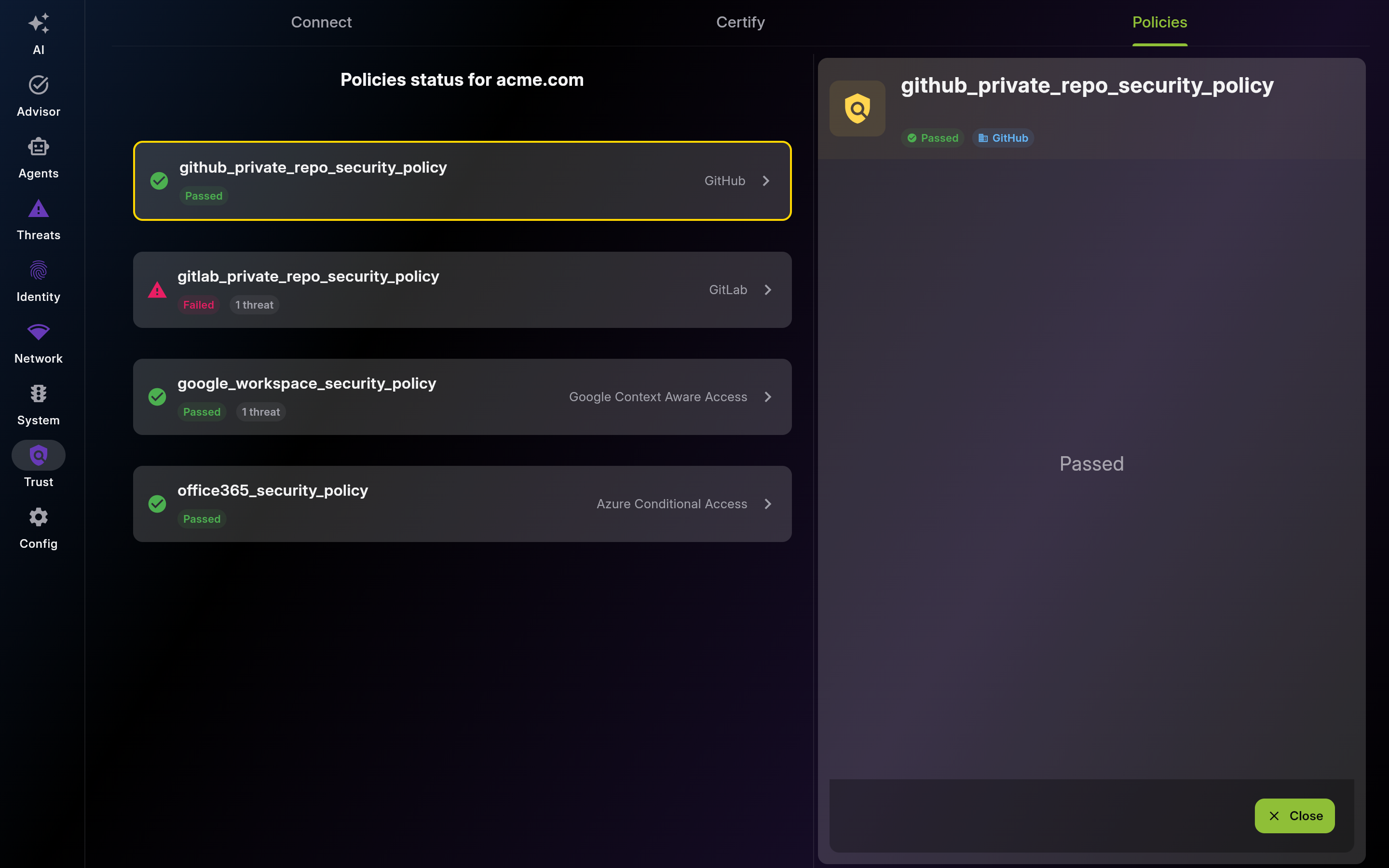 Policies – Compliance Status - Detail