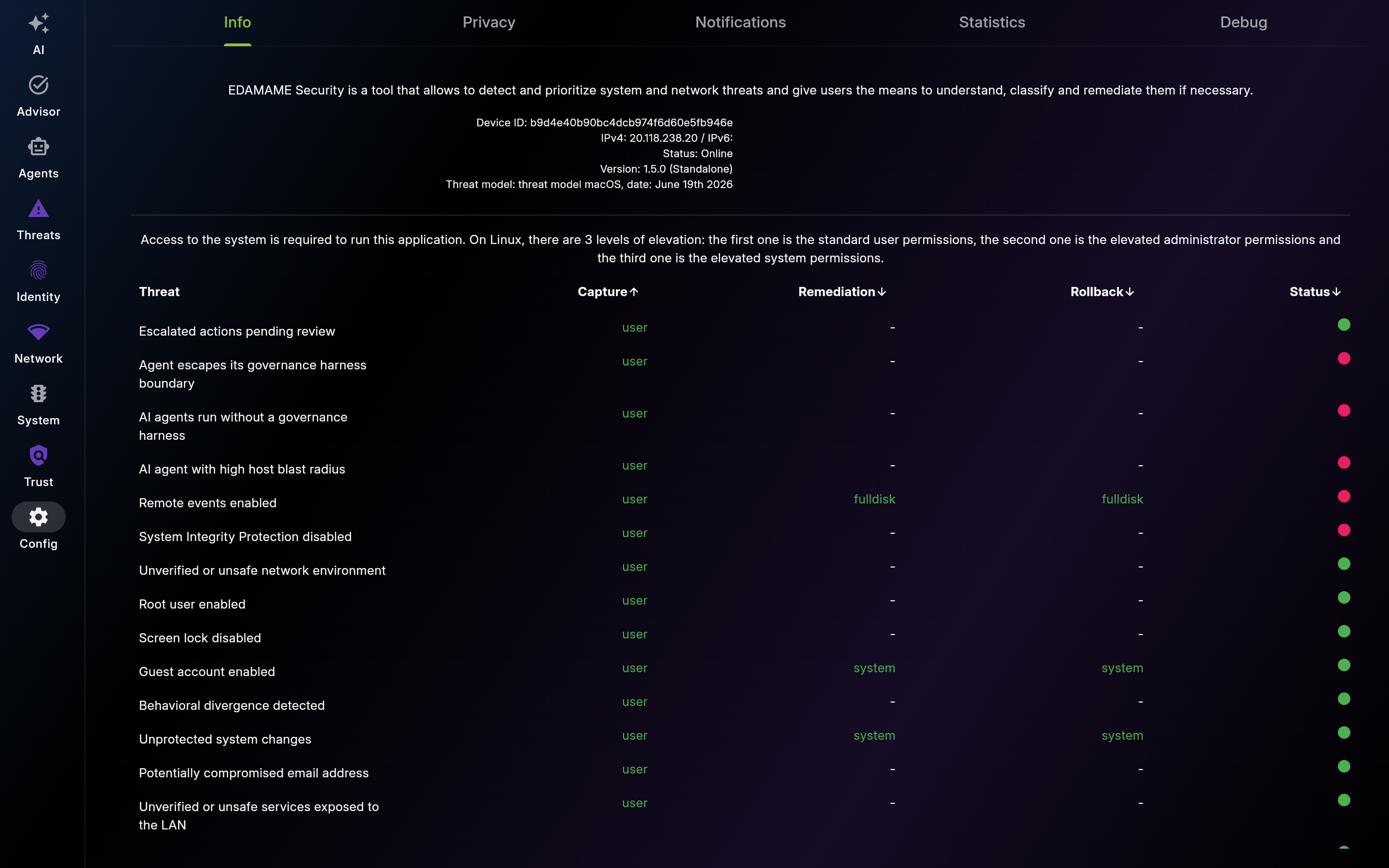 Info – App & System Status - List