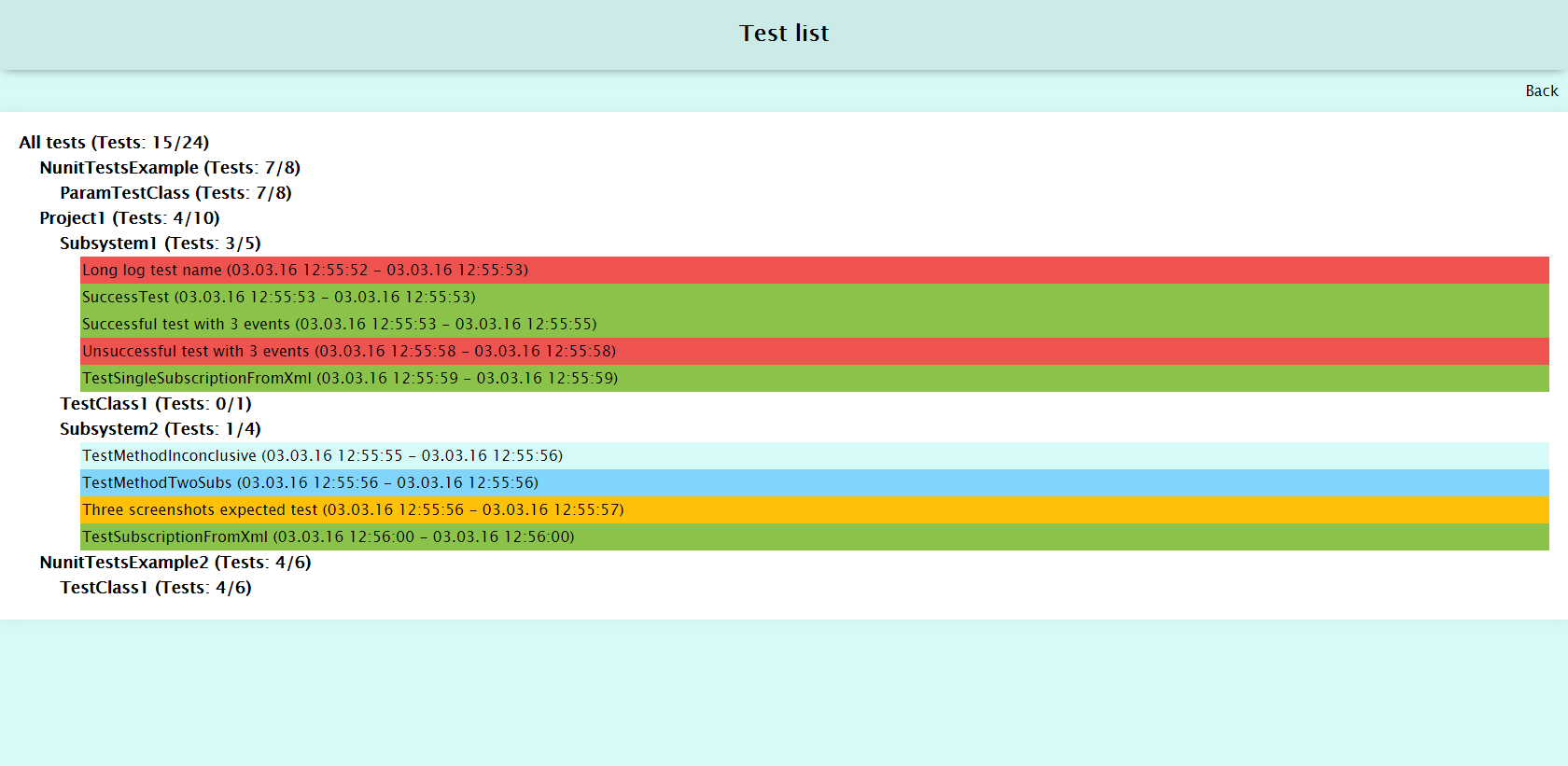 Test list page screenshot