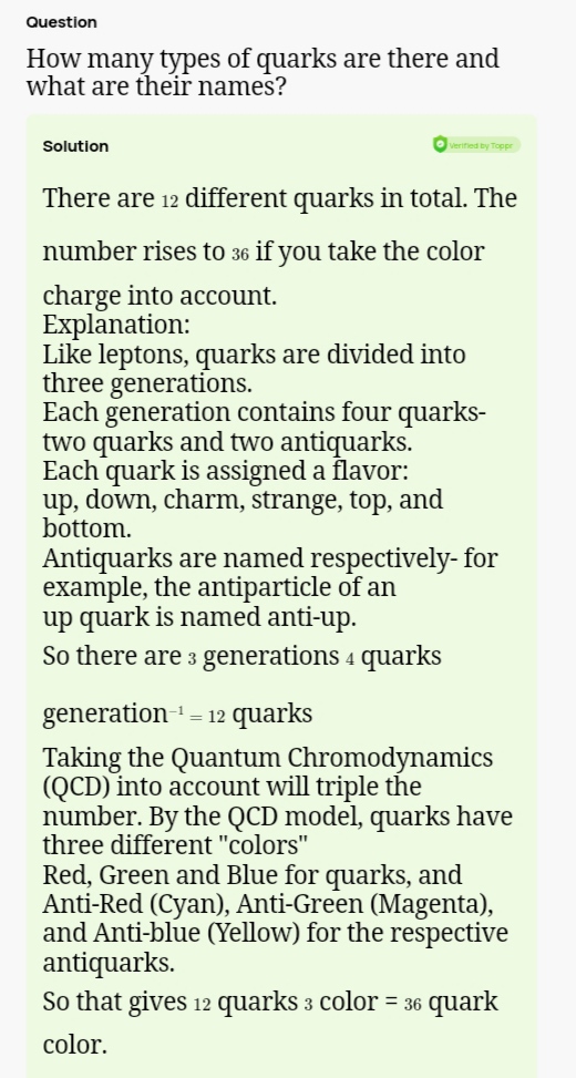 How many types of quarks are there and what are their names?