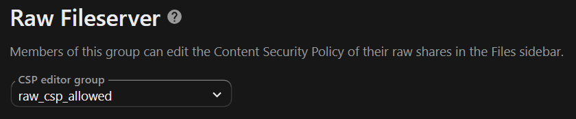 CSP editor group in the Sharing admin settings