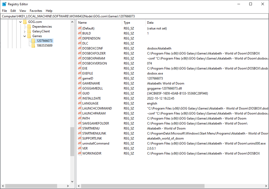 Screenshot of the Windows Registry Editor