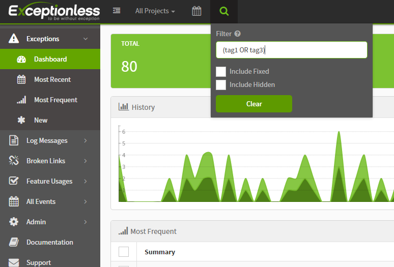 Exceptionless Filter Search Criteria Field