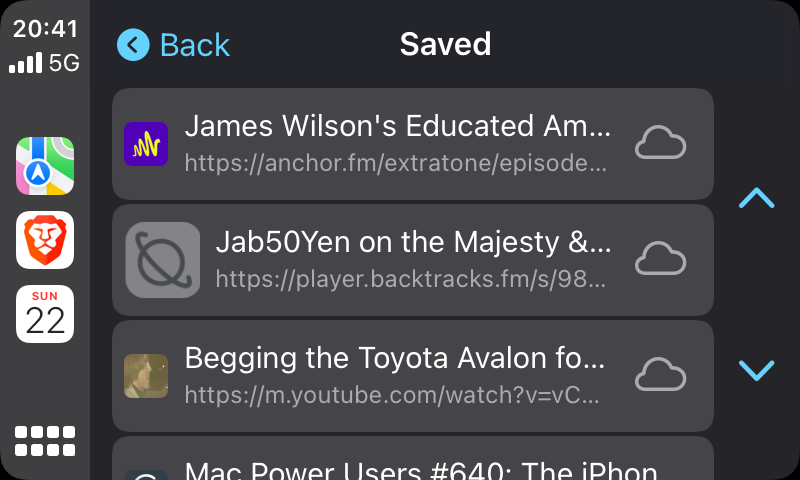 Brave Saved Playlist on CarPlay