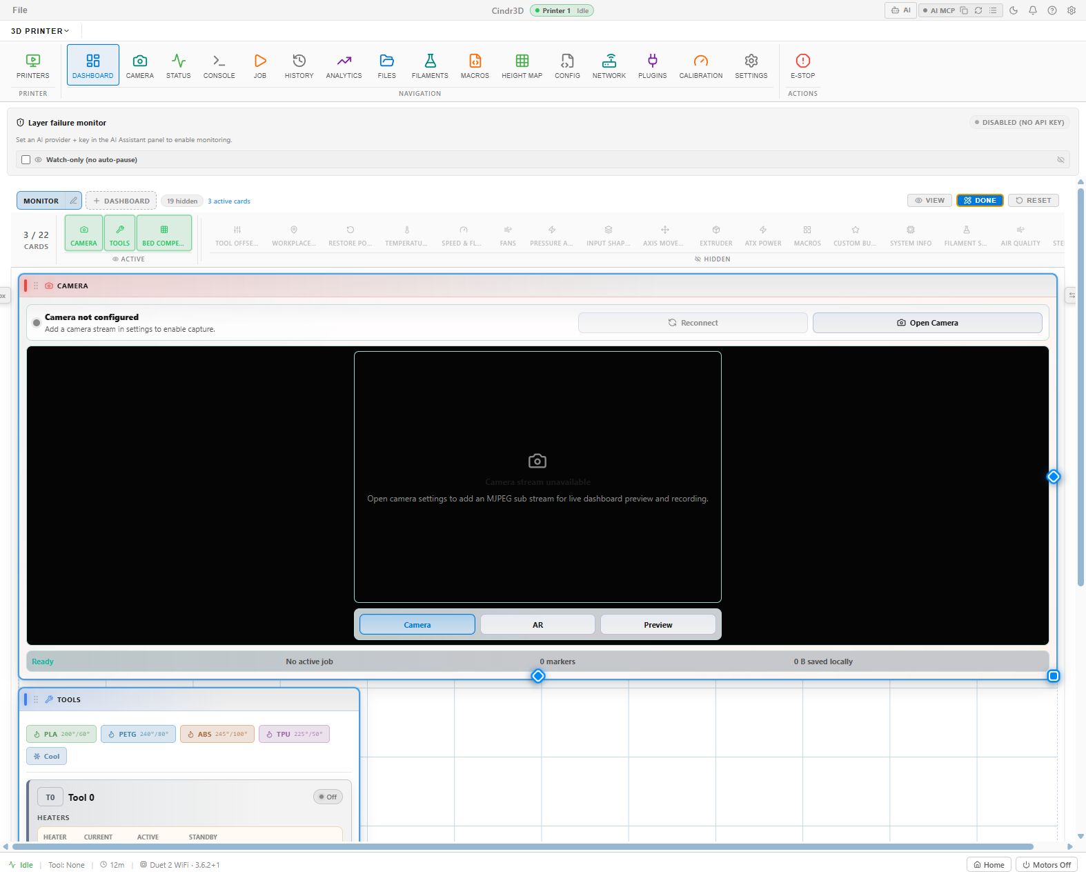 Cindr3D dashboard edit layout mode