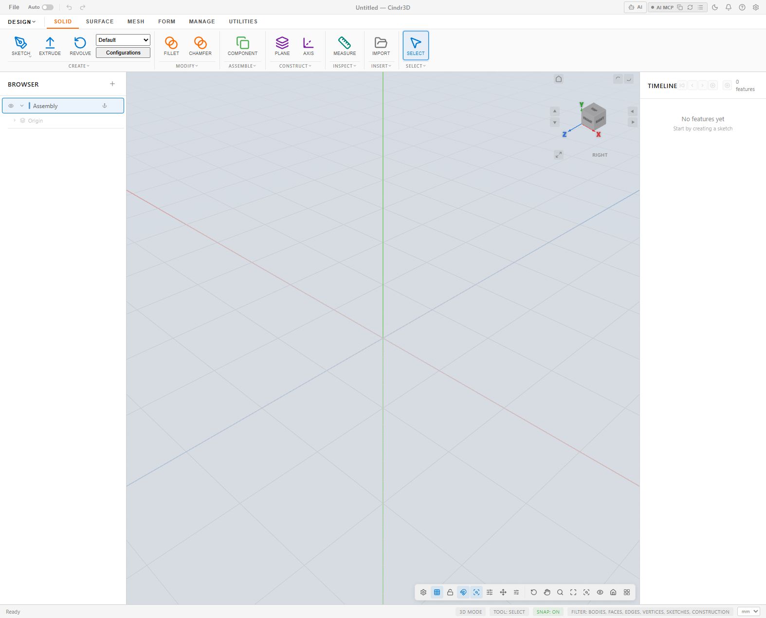 Cindr3D design workspace