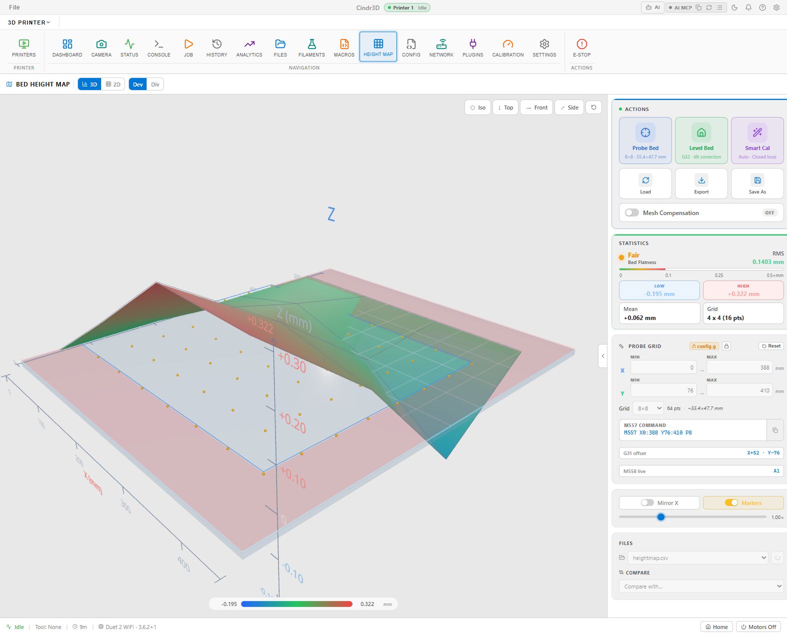 Cindr3D printer height map