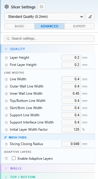Cindr3D Prepare settings panel