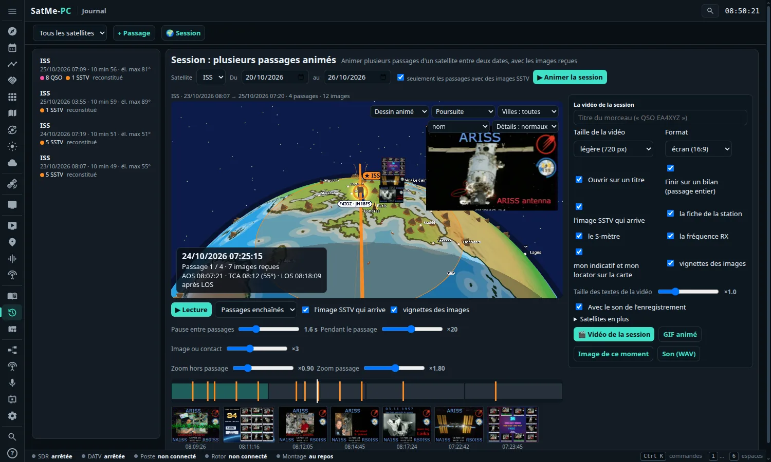 Journal, Session : quatre passages de l'ISS animés sur le globe