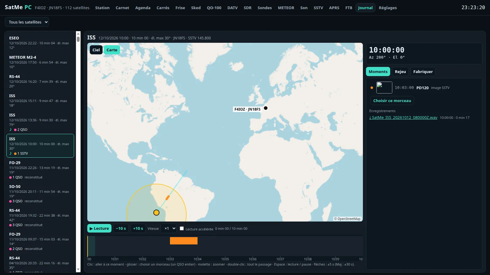 Pass journal: an ISS pass replayed on the map