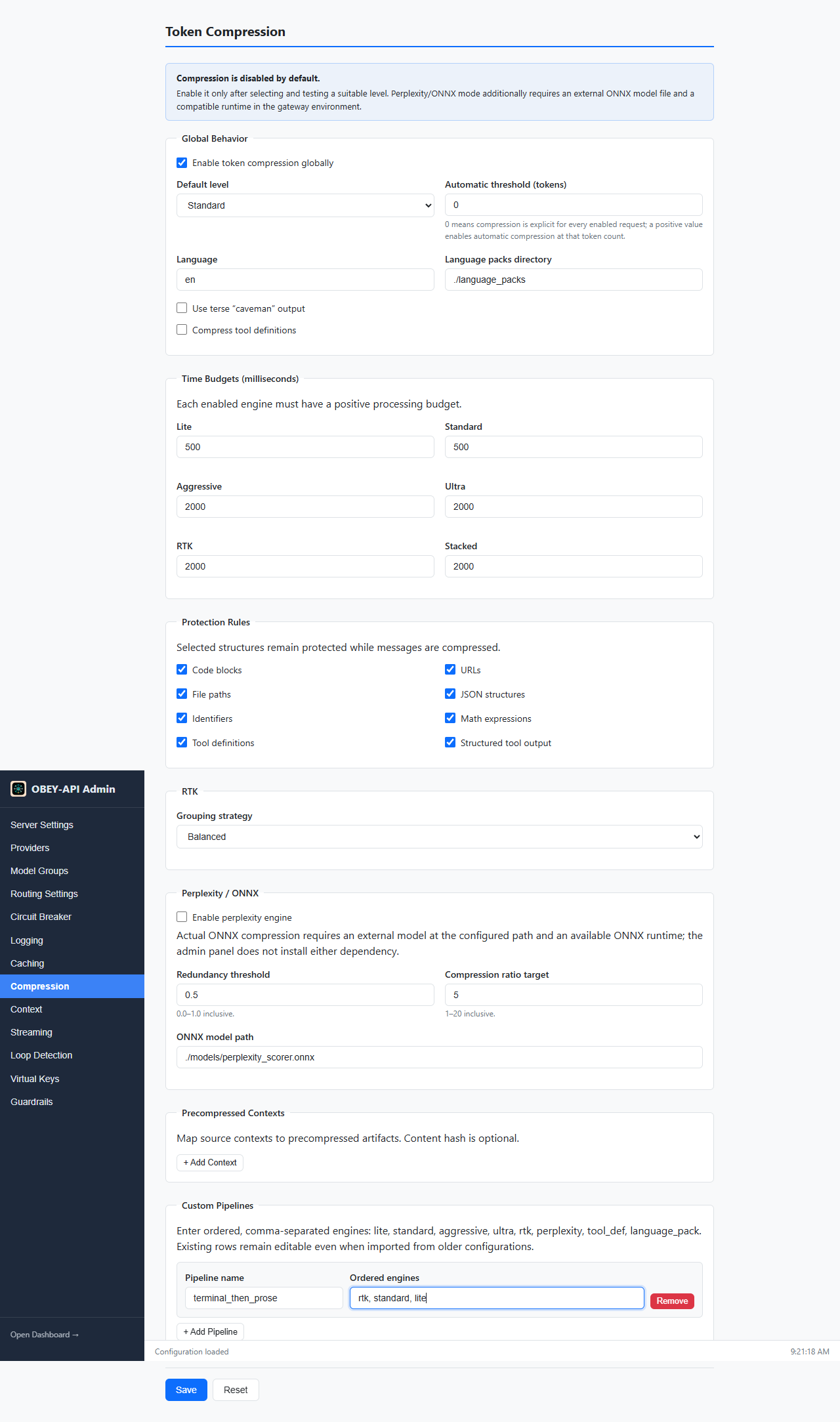 Token Compression configured