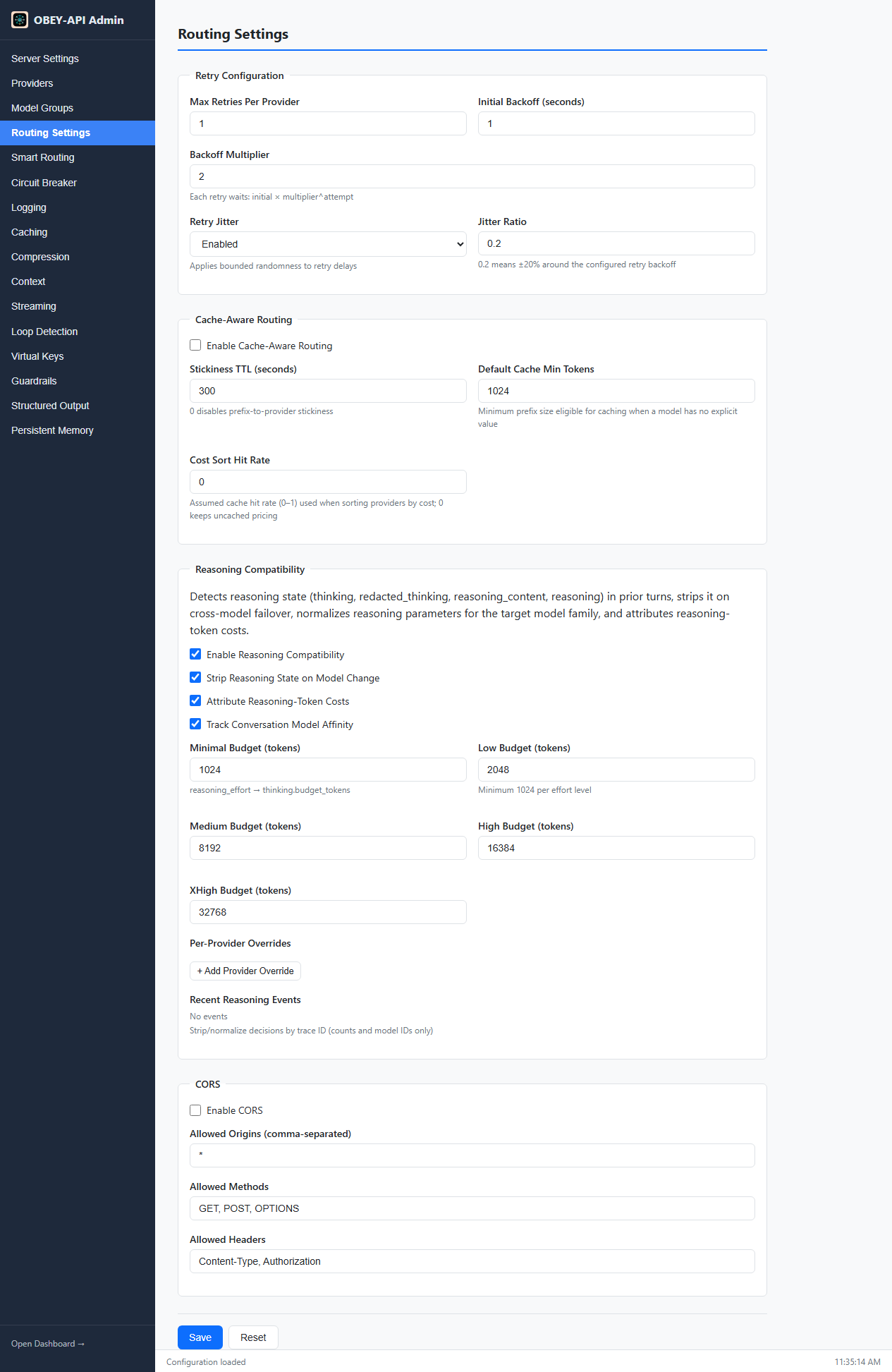 Routing Settings — Cache-Aware Routing