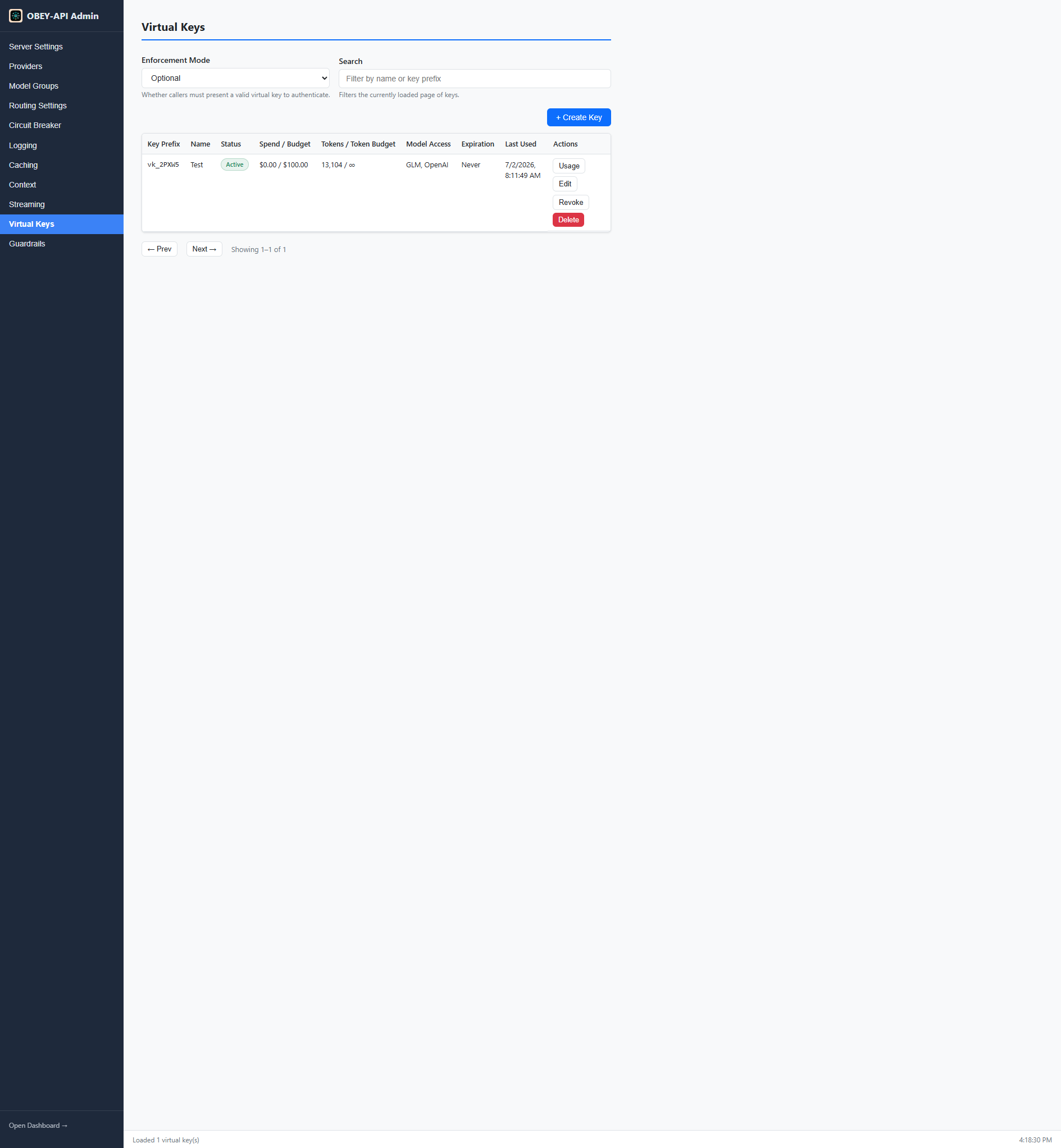 Virtual Keys Admin