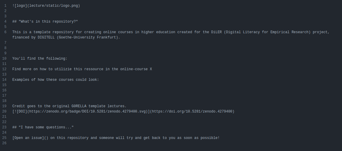 depicting the contents of the course template repository on github