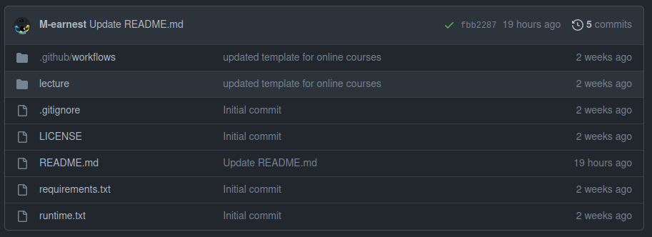 depicting the contents of the course template repository on github