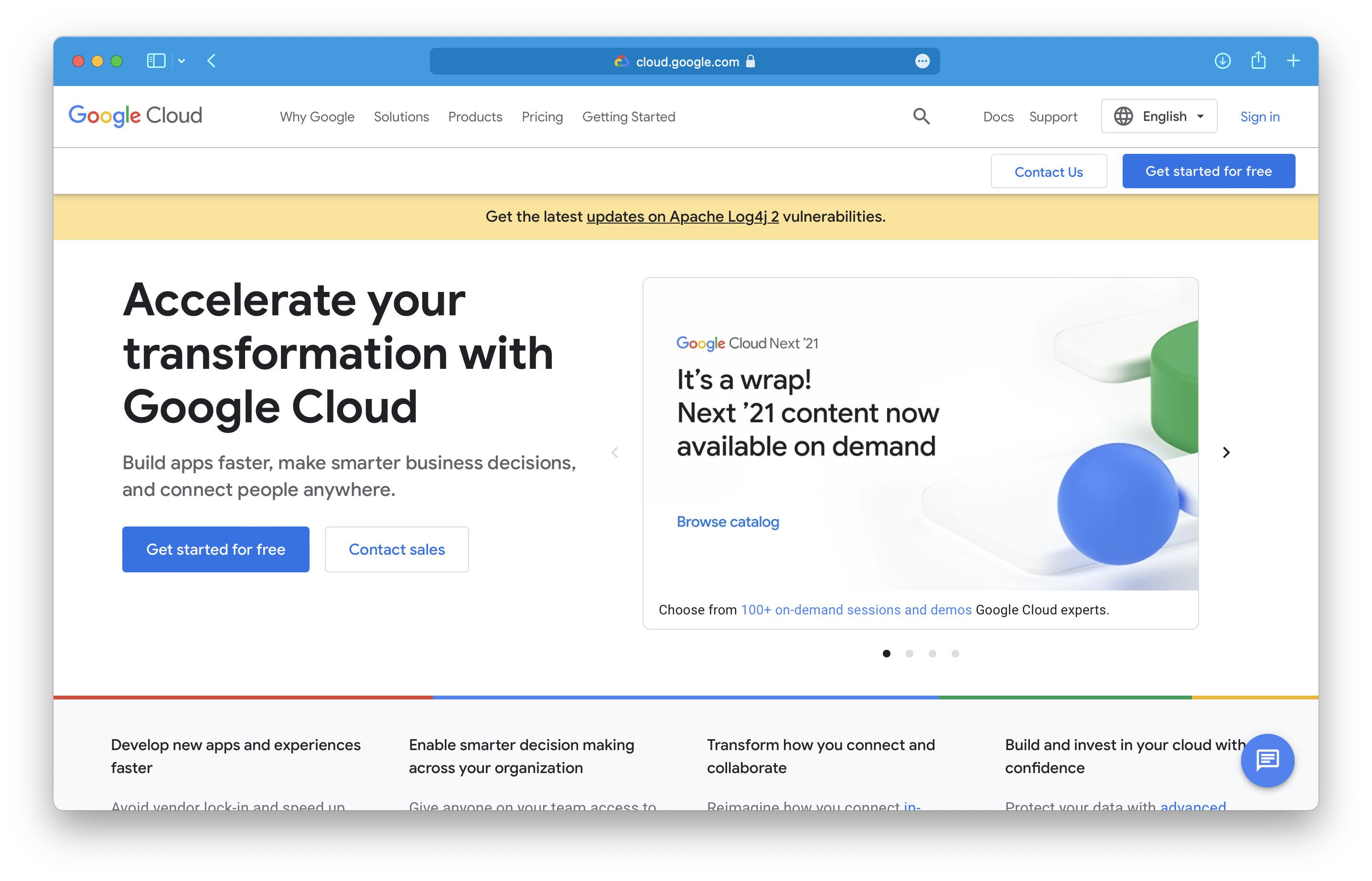 Website von Google Cloud