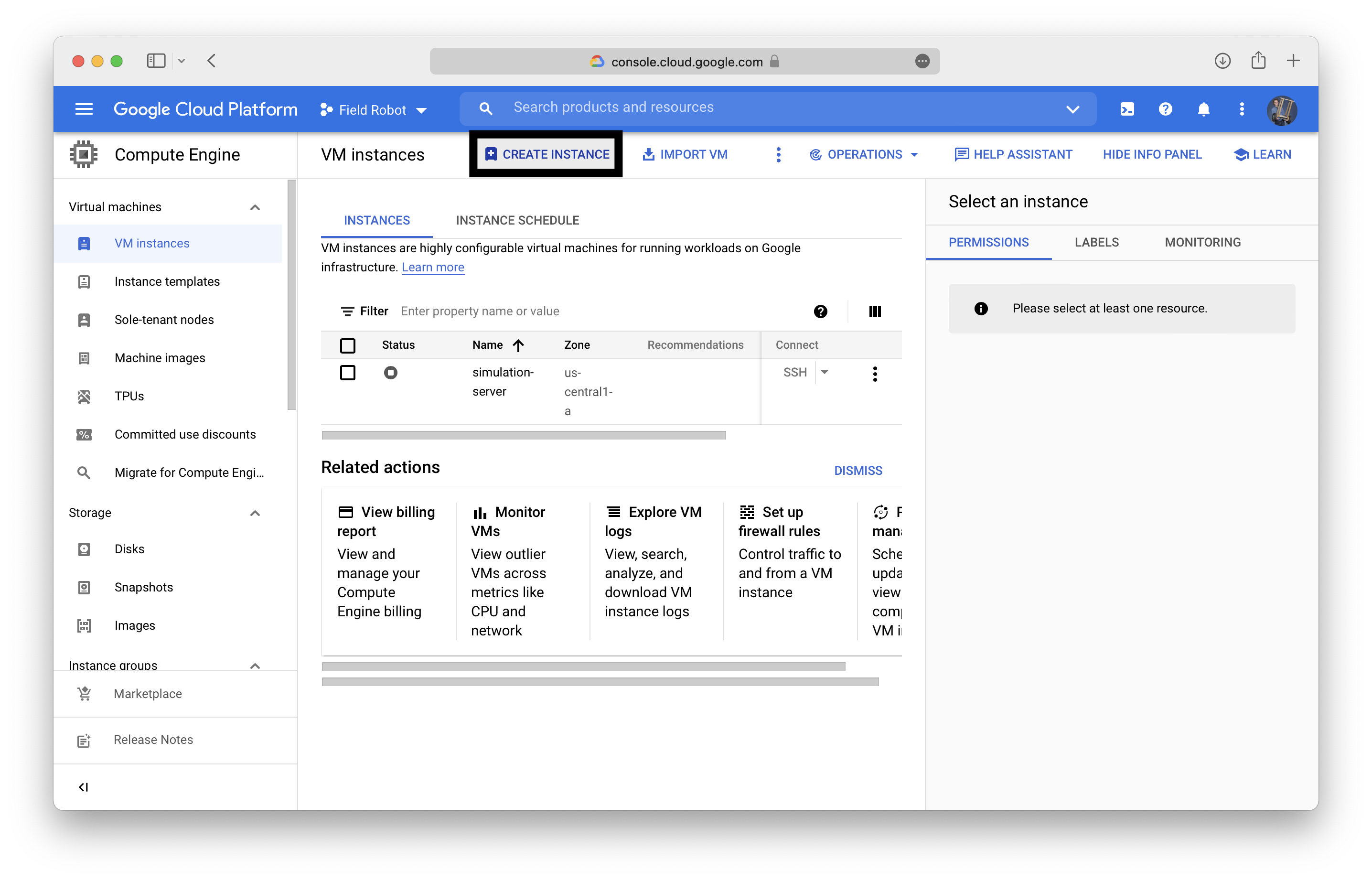 Google Cloud create VM Instance